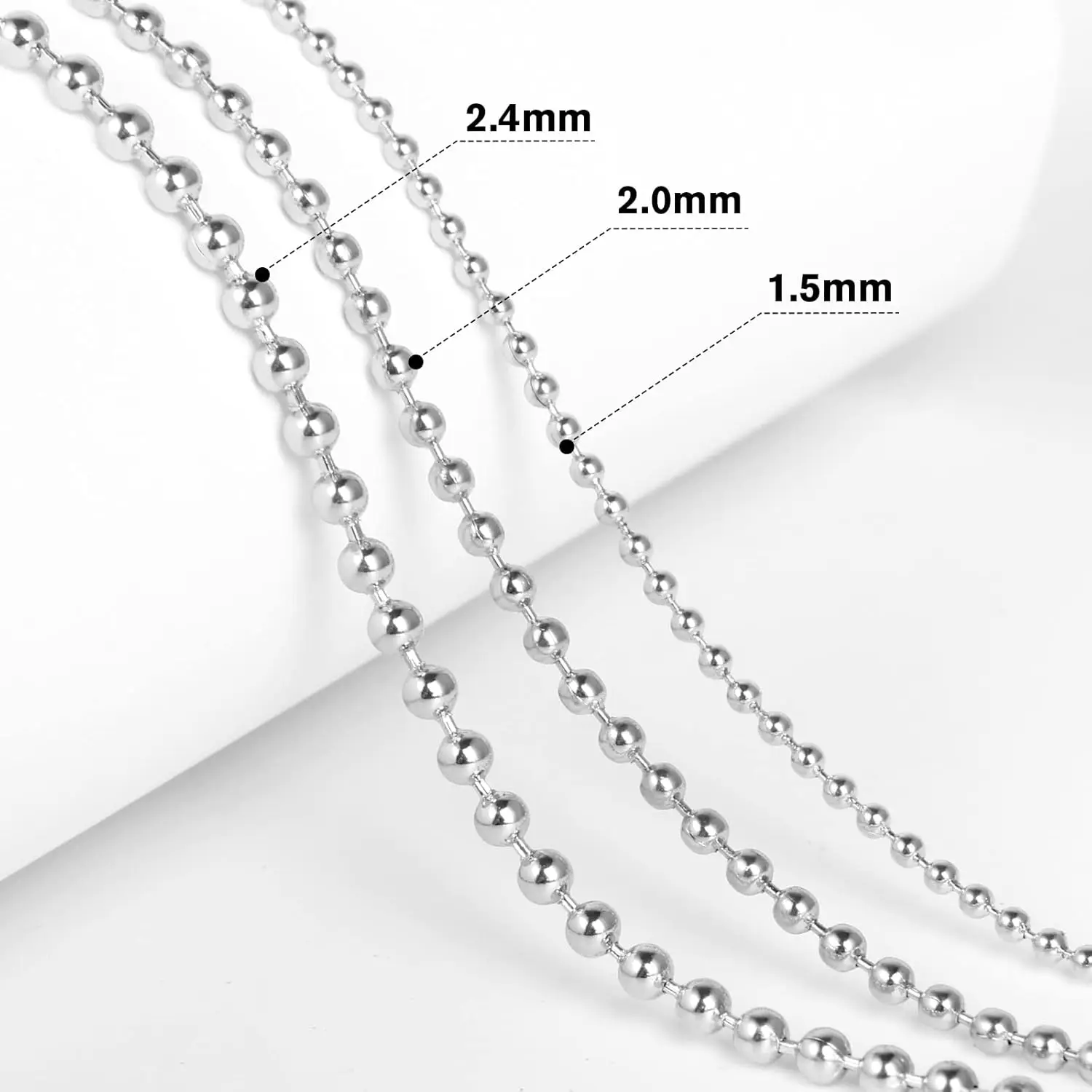 10 m Edelstahl-Perlen-Kugelkettenrolle mit 50 Stück Verbindern, Verschlüssen für DIY-Erkennungsmarken, Halsketten, Schlüsselanhänger, Schmuckherstellungszubehör – Detail 1
