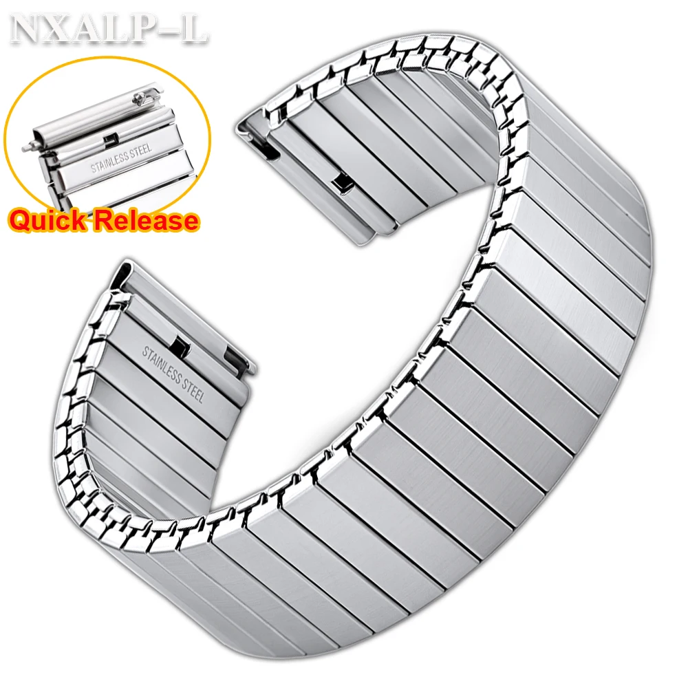 Enhanced Stainless Steel Elastic Stretch Watch Band - Quick Release Metal Expansion Wristband