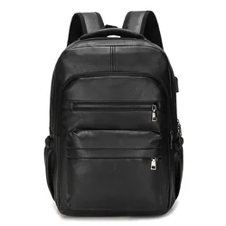 Premium PU Leather Laptop Backpack for Men - Stylish and Spacious School Bag for Teenagers (Black)