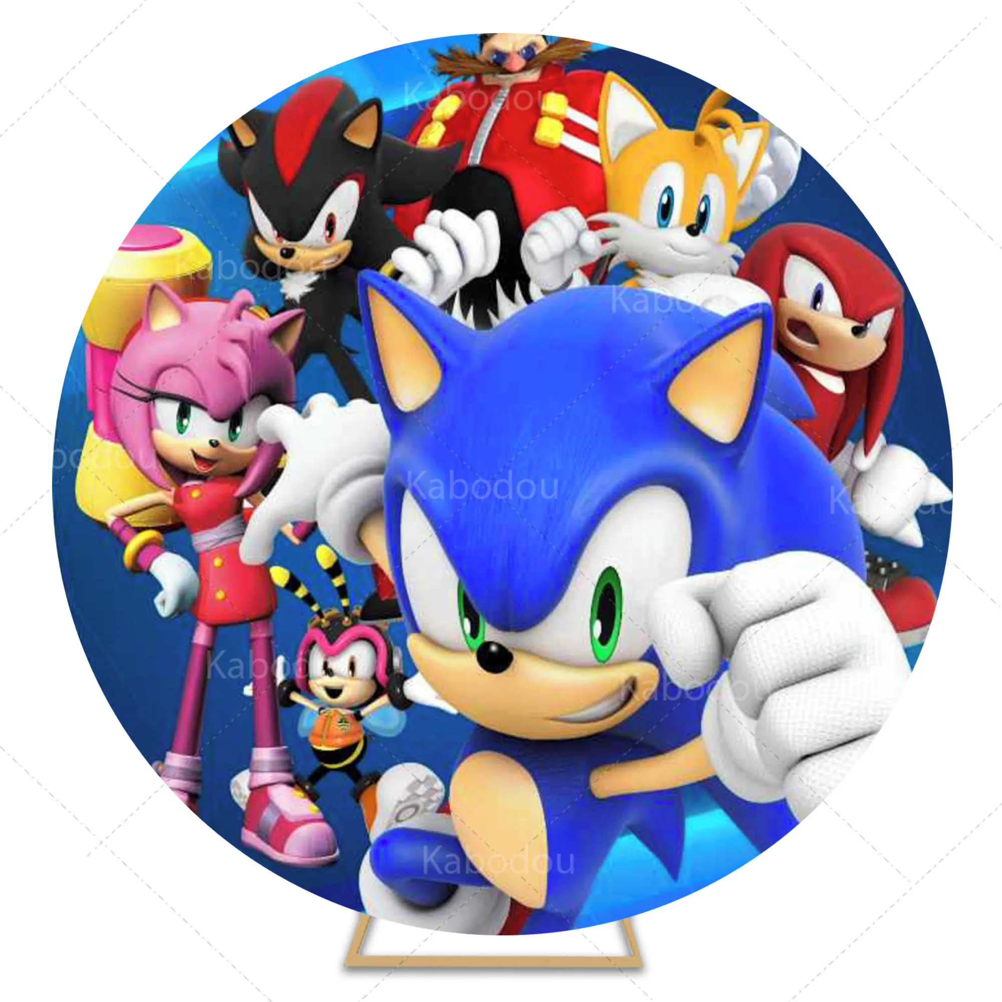 thumbnail image 1 of Fondo azul redondo de Sonic, decoración para fiesta de cumpleaños de niños, fondo para fotografía de baby shower, anillo dorado, círculo, accesorio de estudio, 1 of 5