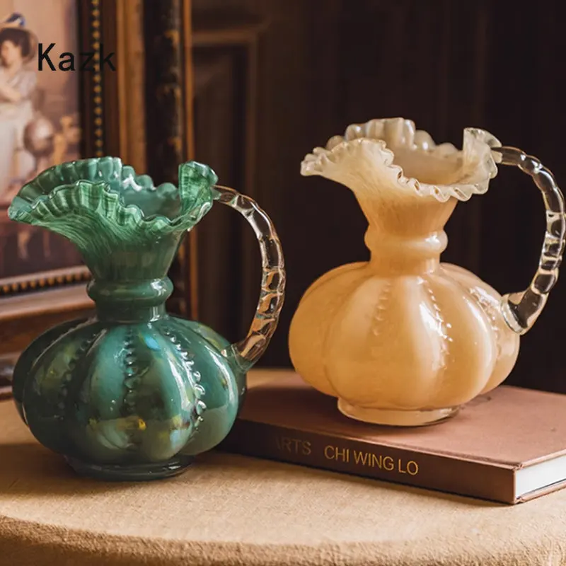 

Middle Ages With handle Glass Vase Home dining table Decor Retro ikebana Vase living room decoration Flower arrangement vases