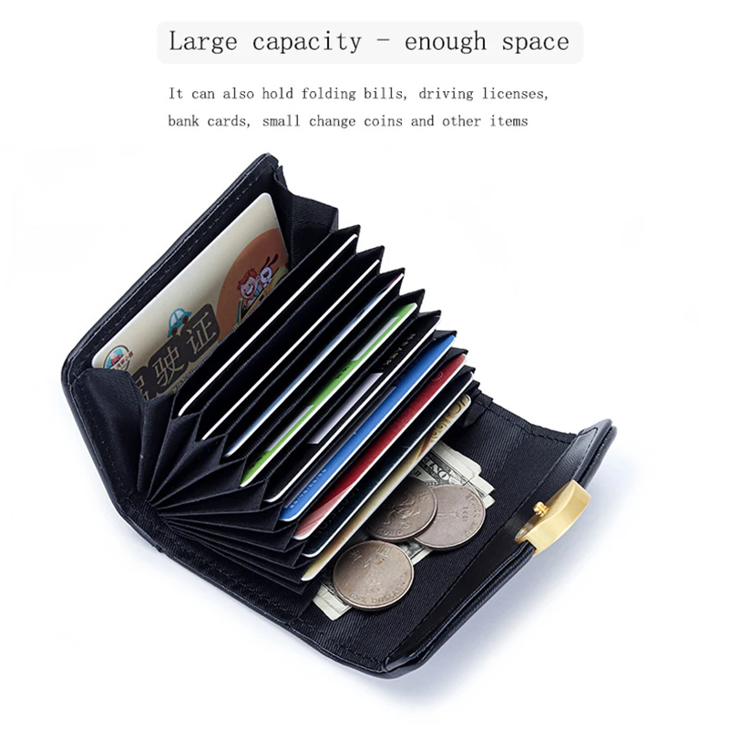 9 Card Slots Credit Card Holder Diamond Lattice Leather Small Card Case for Women Short Accordion Wallet with Snap Coin Purses
