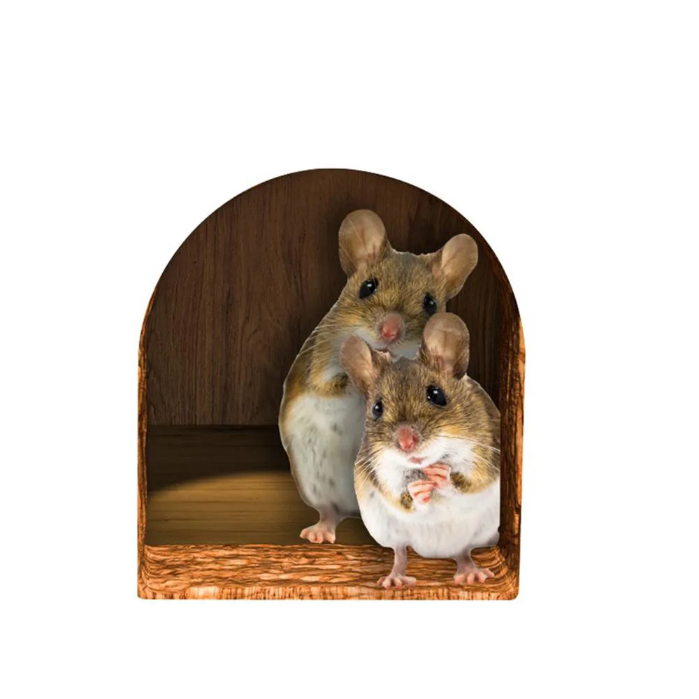 M528 Cute Mouse Hole Wall Sticker Kids Room Refrigerator Background Home Decoration Mural Living Room Wallpaper Funny Decal