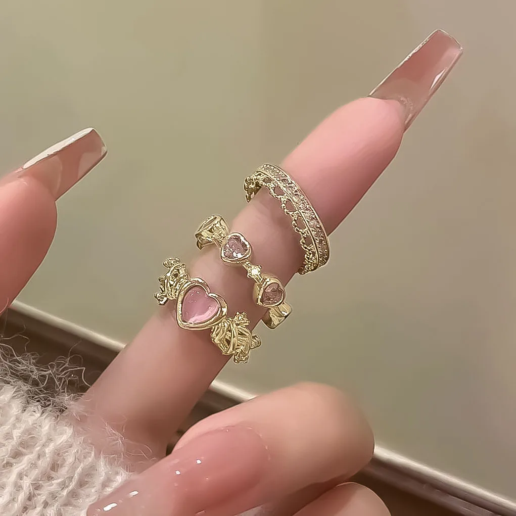 New Y2K Purple Crystal Irregular Heart Rings for Women Kpop Creative Heart Geometric Open Ring Punk Vintage Fashion Jewely Gifts