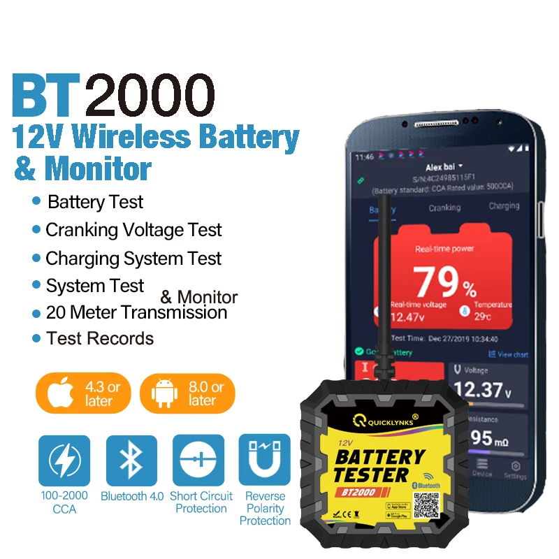 Portable Auto Tool Car Battery Tester 12V Load Battery Condition Analyzer Auto Tester Car Diagnostic Tool BT1000