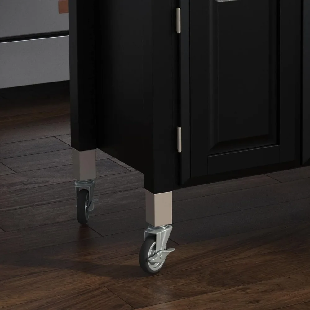 Serve Kitchen Cart with Natural Top, Locking Casters, Two Drawers, Two Storage Cabinets 5