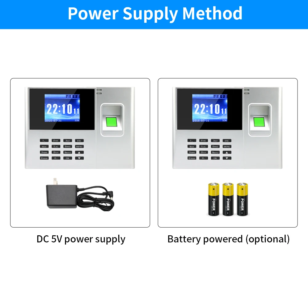 스마트 출석 기록기 지문+번호+RFID 3-in-1 2.8인치 화면 디스플레이 USB 데이터 관리 직원 출퇴근 기록기
