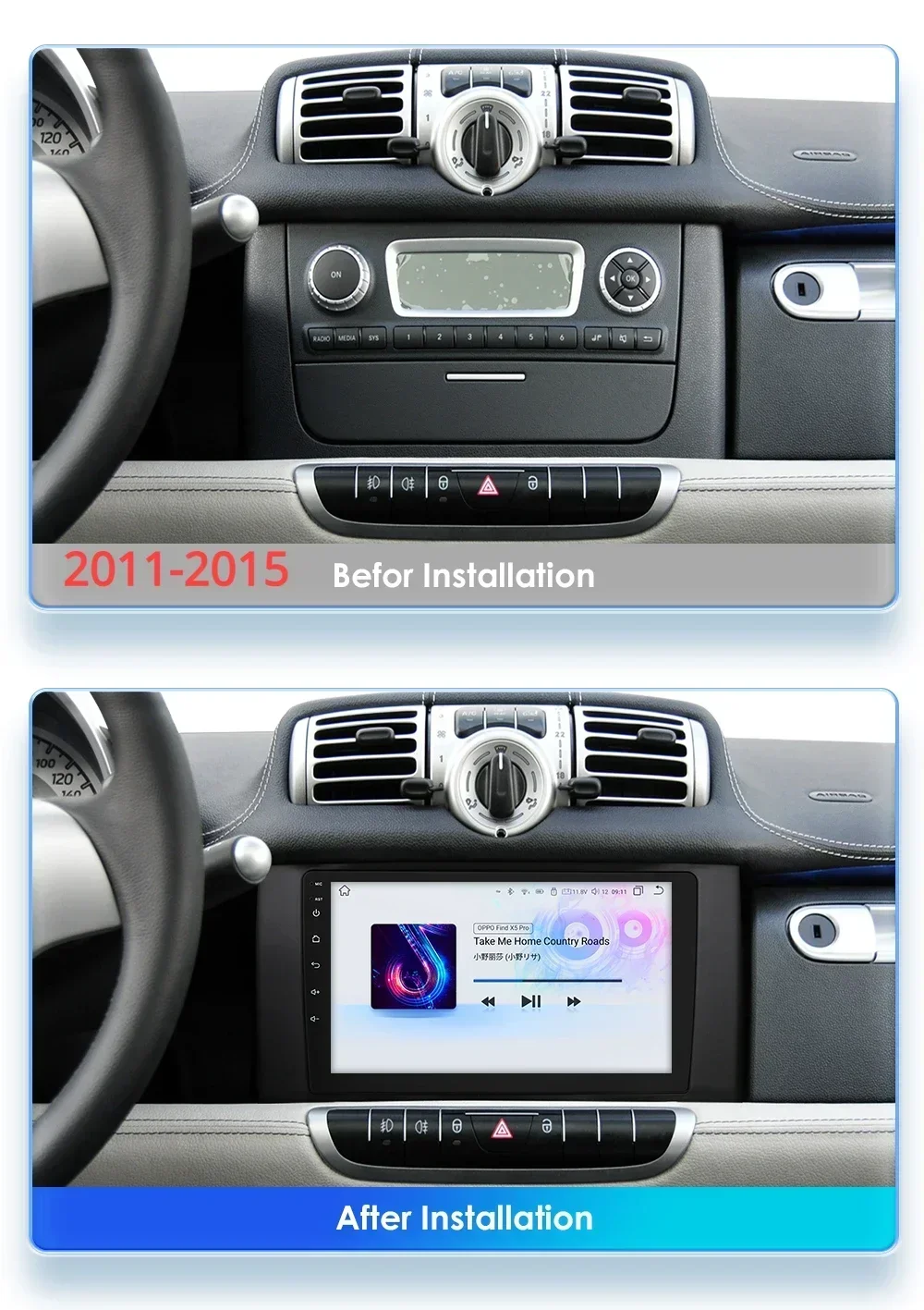 Android Car Radio for Smart Fortwo 451 2005 - 2015 Wireless CarPlay Android Auto Car Stereo Screen Multimedia GPS DSP 2din 7862