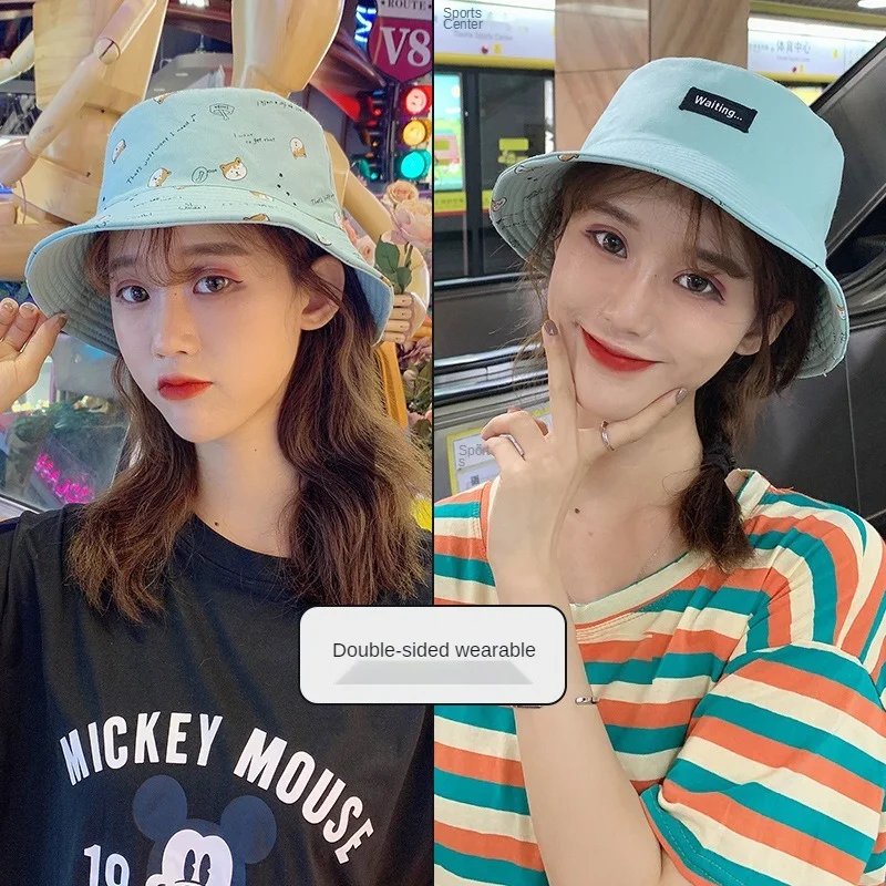 Cotton Double Sided Cartoon Dog Print Bucket Hat Fisherman Hat Outdoor