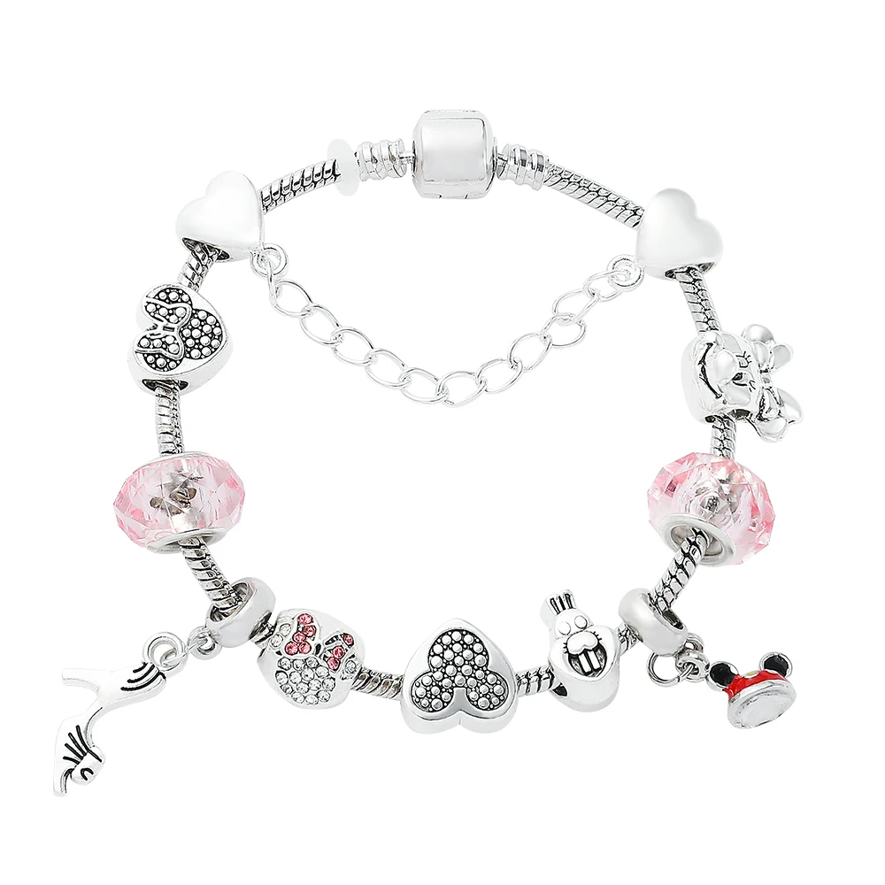 Anime Mickey Mouse Love Beads Bracelet Minnie Pink Crystal