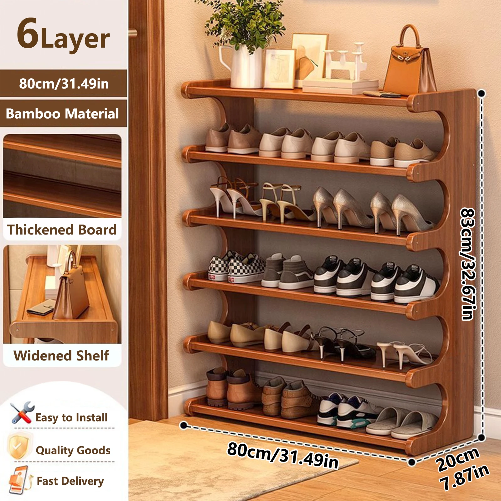5/6-Tier Shoe Rack – Space-Saving Multi-Layer Storage Organizer with Wood Grain Finish, Independent Shelves, Easy Assembly for Entryway, Closet & Bedroom 5