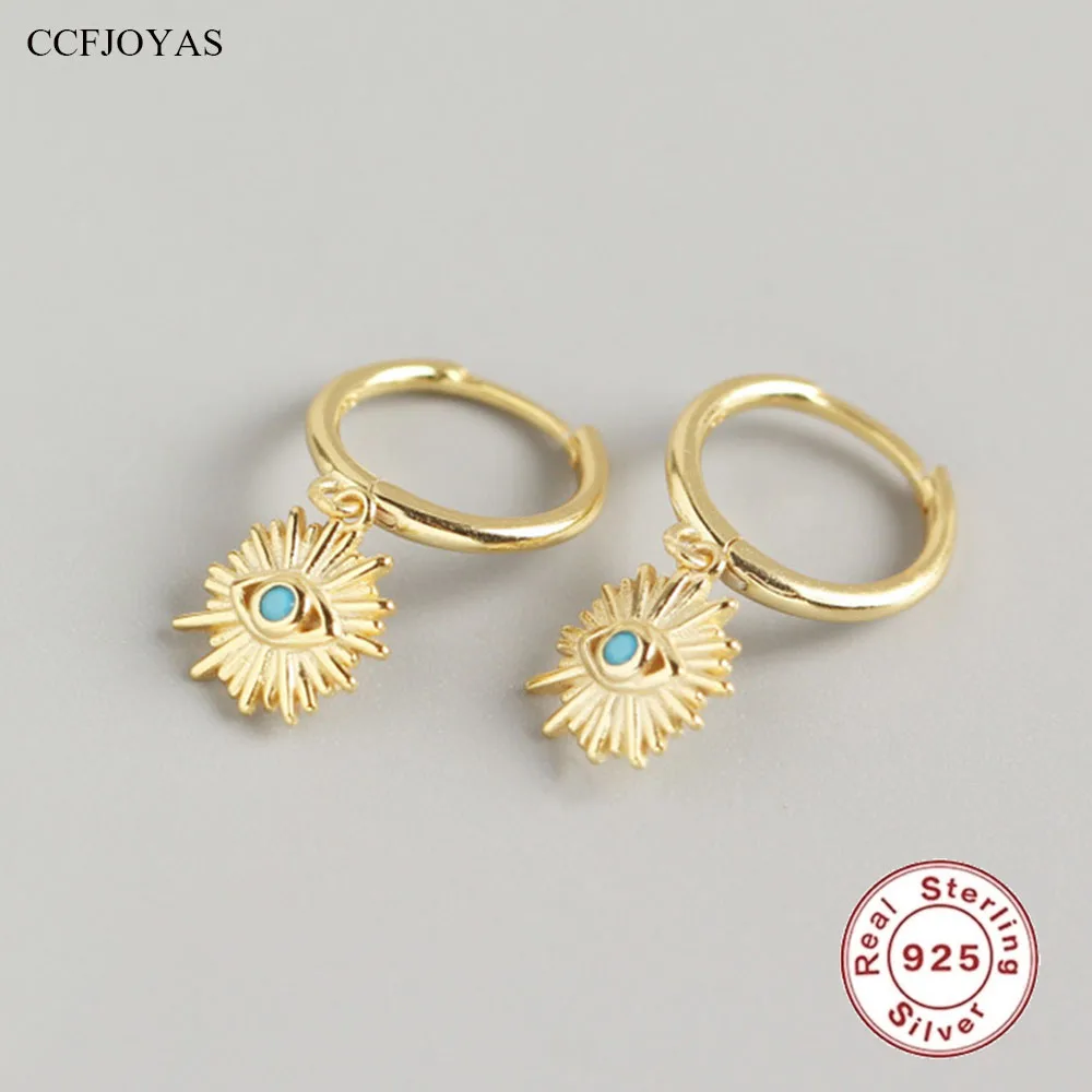 

CCFJOYAS European and American Light Luxury 925 Sterling Silver INS Geometric Eyes Turquoise Devil Eyes Earrings Fine Jewelry