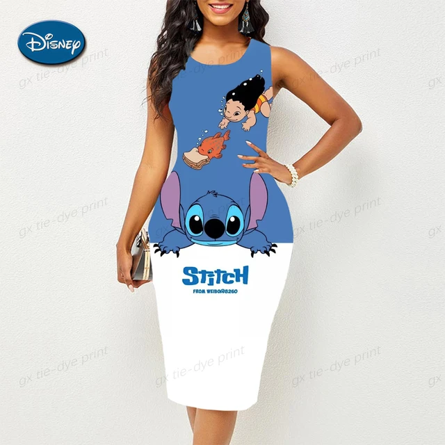 Robe de princesse imprimée Disney Stitch pour filles, robe décontractée,  col rond, manches courtes, dessin animé, été, nouveau, 2022 - AliExpress