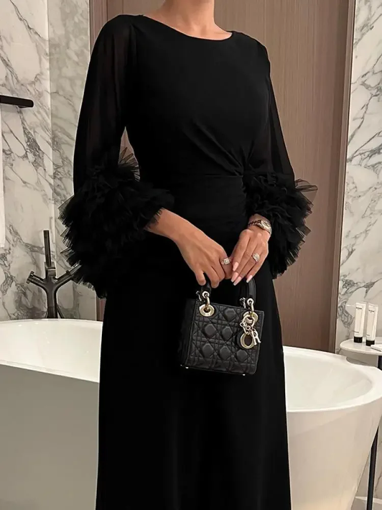 Women Fashion Solid Color Elegant Bridesmaid Dress Spring Flared Sleeve Pleated Party Evening Maxi Dresses maxi dress women evening dress
