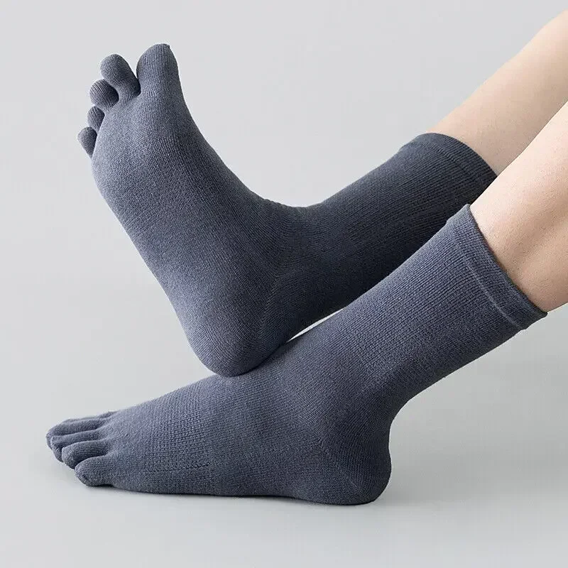 캐주얼 다섯 발가락 긴 양말 비즈니스 남성 스포츠 러닝 별도 손가락 스타킹, 통기성 미끄럼 방지 크루 미들 튜브 삭스, 5 쌍