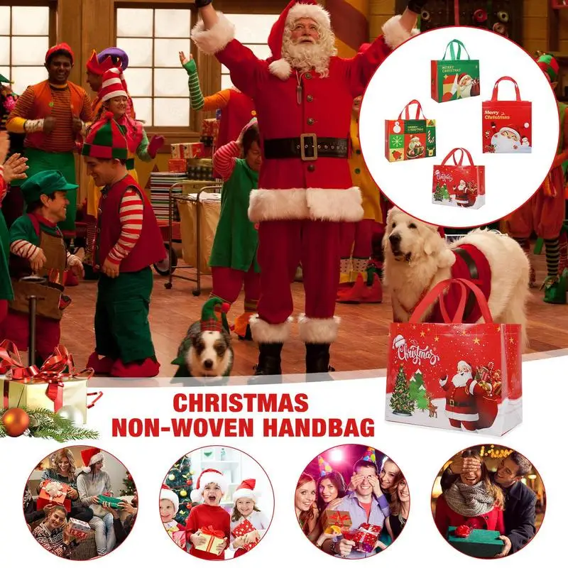 

Christmas Gift Bags 5 Pcs Christmas Tote Bag With Handles Cute Cartoon Santa Claus Snowman Thickened Non-woven Tote Bag For Gift