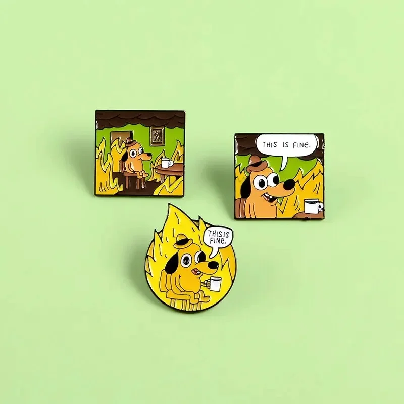 Cartoon Brooch Little Yellow Dog Universal Metal Puppy Drinking Coffee Badge for Clothes Bag