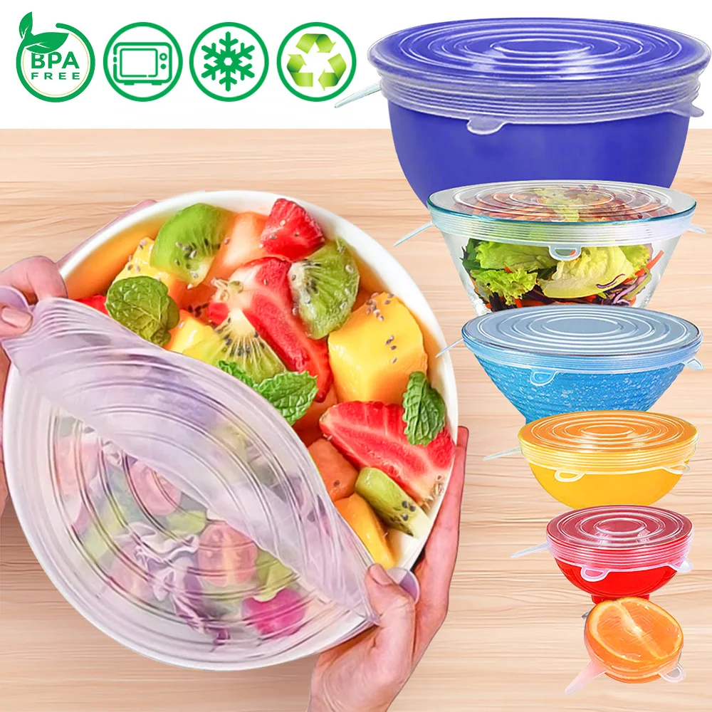 Silicone Stretch Lids, 6-Pack of Various Sizes Reusable Silicone Lids for  Different Shapes of Containers - Eco-Friendly, Dishwasher Safe - BPA-free  and Leak-proof (Clear) 