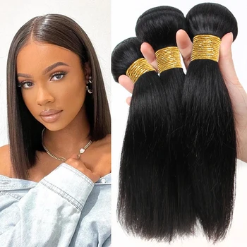 Fasci di capelli umani lisci indiani grezzi all'ingrosso neri naturali per le donne estensioni dei capelli lisci ossei 2/3 pacchi affare