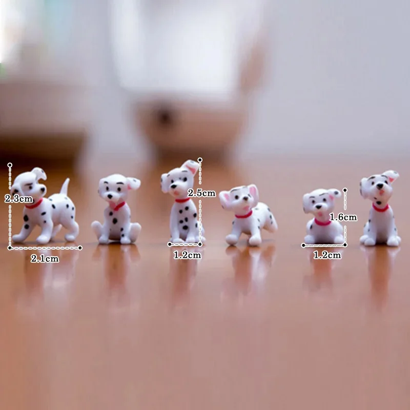 6pcs Mini Spotted Dog Figurine Miniature Fairy Garden Animal Statue Craft Home Birthday Cake Decoration Accessories Modern 4