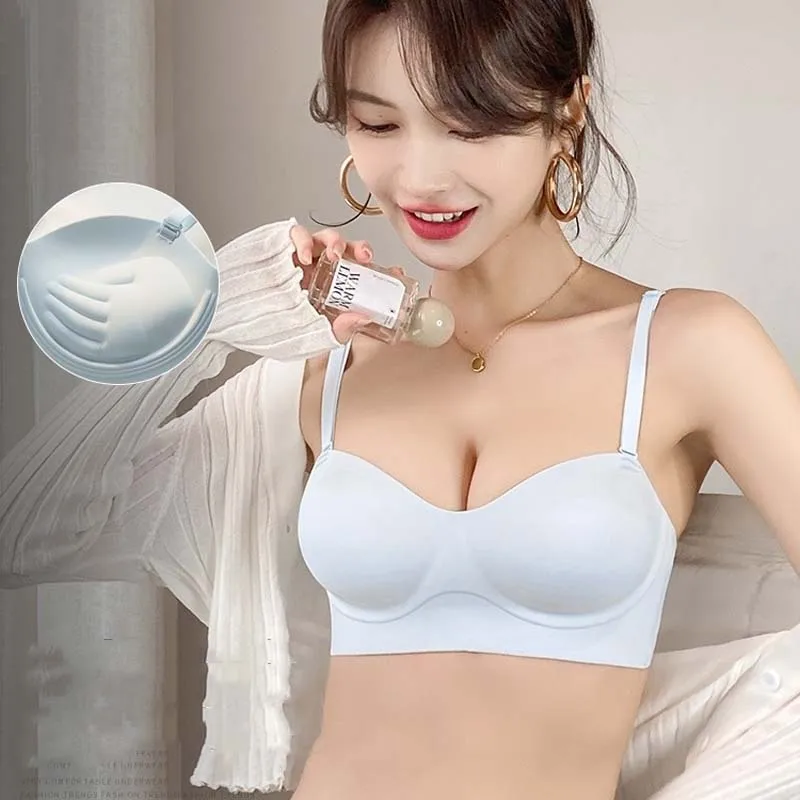 Roseheart New for Women Blue coffee Wireless Female Bras Push Up Padded Wire Free Padded Cup A B Underwear One-Piece Bra