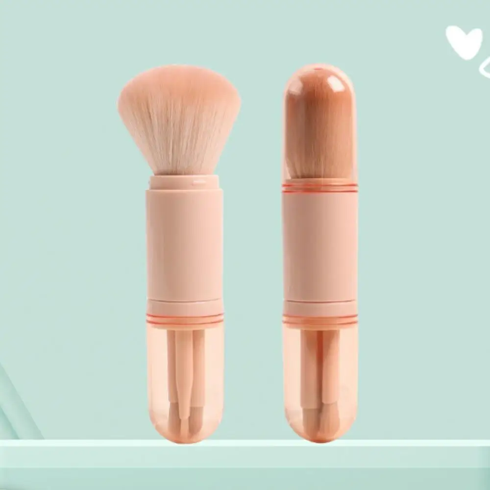 Mini portable 4 in1 makeup brush Set Retractable Multi functional travel Kabuki Brush and 3 Small Brushes For Eye