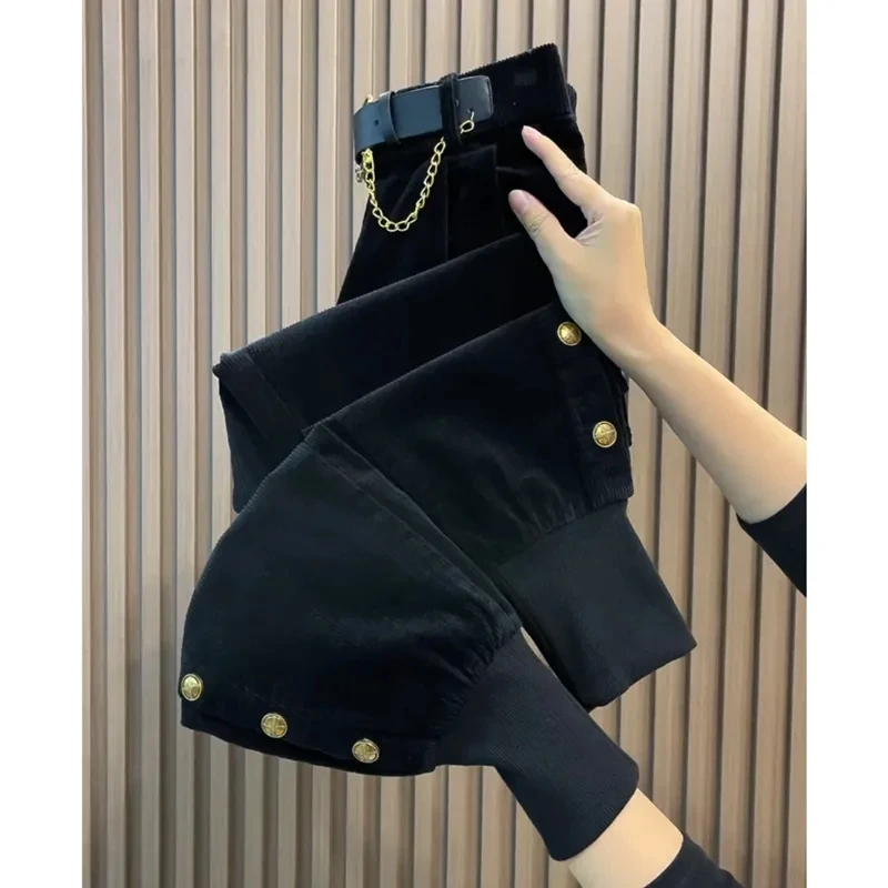 Pantaloni di velluto a coste di nuova moda donna autunno inverno tinta unita pantaloni caldi da donna Casual All-Match comodi pantaloni Harem da donna 5