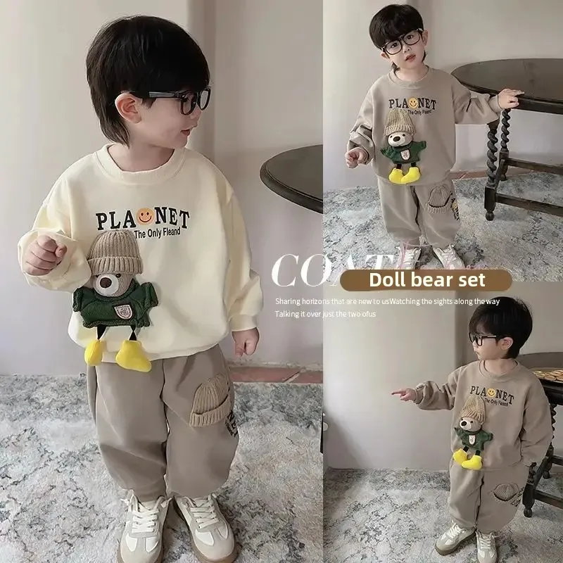 Suitboy's أنيق الكرتون الدب 2 قطعة مجموعة الخريف جديد وصول الأطفال أزياء الشارع الشهير دعوى الصبي الملابس