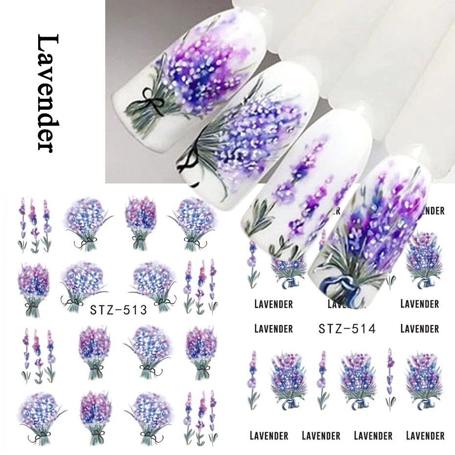 Nail Stickers 1pc Black Green Flower Leaf Water Nail Stickers Decals Mixed Floral Watermarks Manicure Sliders Nail Art Decoration NFSTZ808-844