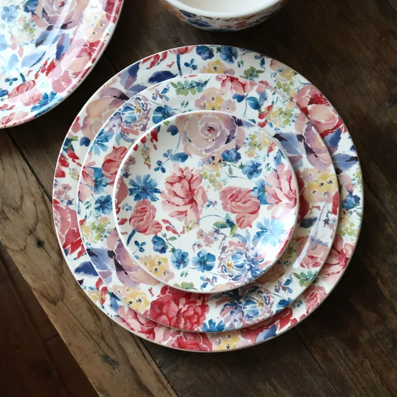 

New American Style Ceramic Underglaze Color Dining Plate Household Flower Salad Dessert Plate Oval Fish Plate Kitchen Tableware