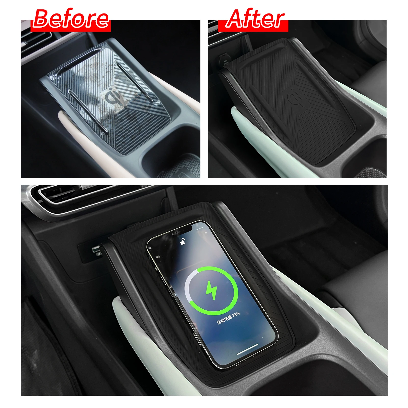 Wireless Charging Pad Silicone Anti Slip Pad Silicone Anti Skid Pad for BYD SEAGULL/BYD Dolphin Mini Anti-slip Mat Silicone Car Center Console Wireless Charger Pad Accessiories