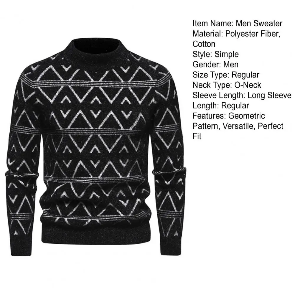Description Picture 3 of itemMen Knitting Sweater Men's Geometric Pattern Knit Sweater Soft Warm O-neck Pullover for Autumn Winter Fashion Ribbed Cuff