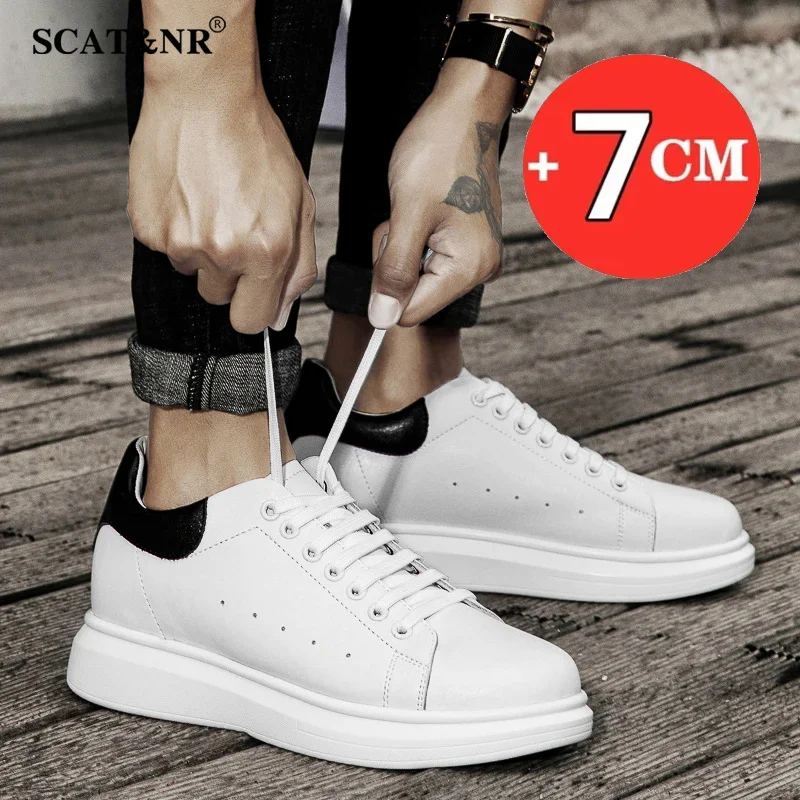 Men's Shoes Couple Invisible Increase White Shoes Insole 6cm Elevator Shoes Men's Business Casual Leather Shoes Heighten