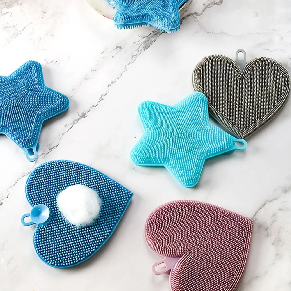 

Kitchen Accessories Washing Fruit Vegetable Heart Shaped Dishwashing Brush Scouring Pad Kitchenware Cleaning Pad