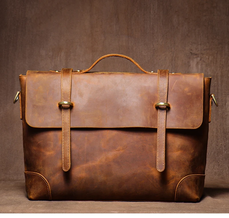 Genuine High Grade Retro Leather Briefcase Classic Men's Handbag Luxury Messenger Bag Office Computer Bags For 15 Inch Laptop
