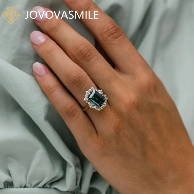 

JOVOVASMILE 100% Real 18K Gold Ring for Woman Lab Emerald Moissanite 5 Carats 11*9 MM Emerald Cut Engagement Bridal Ring