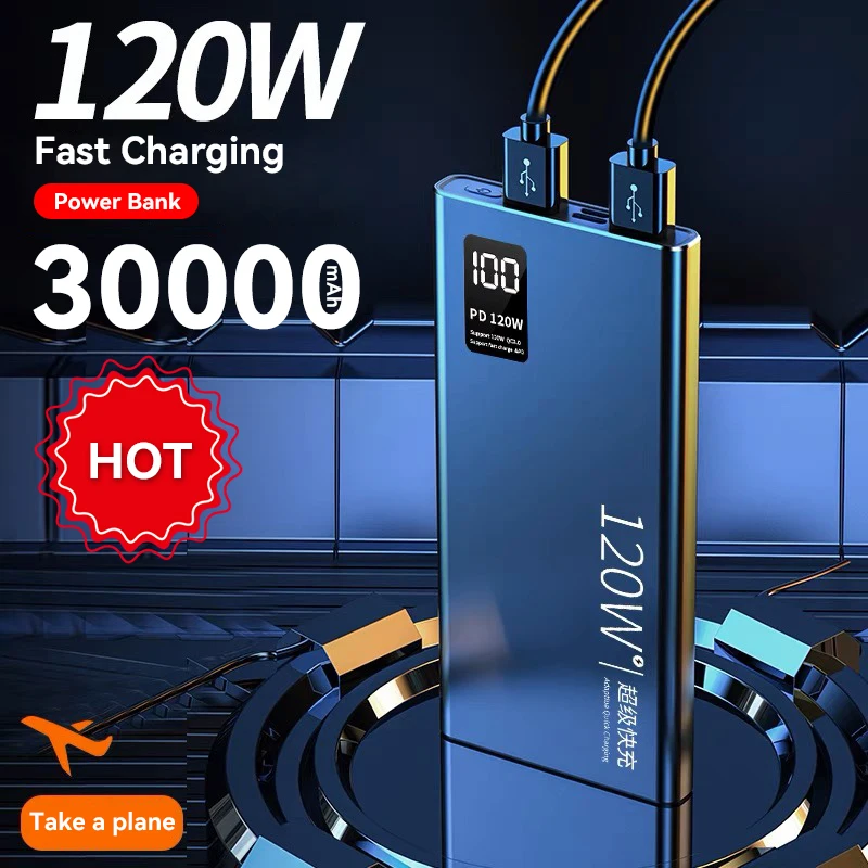 30000 Mah Power Bank 120W Ricarica Super Veloce 100% Caricabatteria Portatile Con Capacità Sufficiente Per Iphone Xiaomi Huawei