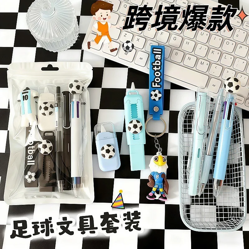 Soccer Sport Stationery Kit Cute Football Themed School Supplies Set With Pens Eraser Correction Tape Keychain Gift For Boys Tee - 2