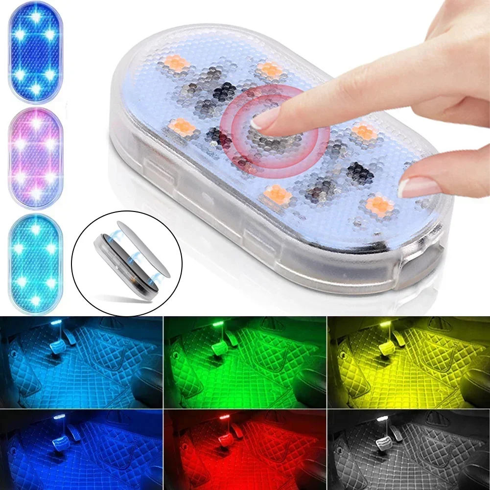 Car Interior LED Sensor Light USB Rechargeable Touch Switch Light Magnet Wireless Ambient Lamp Night Reading Light Car Light