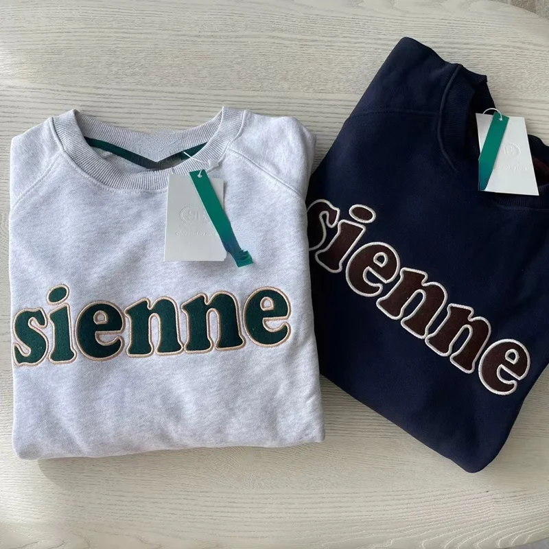Dongdaemun Sienne Embroidered Letter American Retro Overhead round Ne Fce Sweatirt Women's Top Cotton 00%