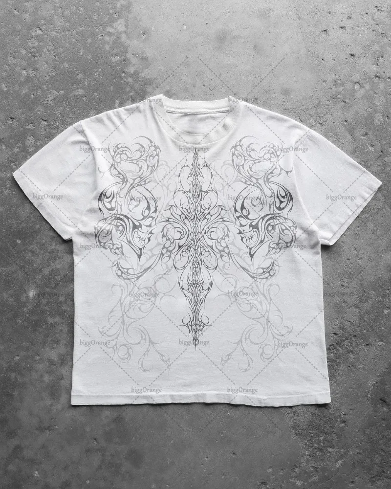 T-shirt Women Men American Street Fashion Brand Y2k Cross Skull Print Oversized Short-sleeved Retro Harajuku All-match Loose Top
