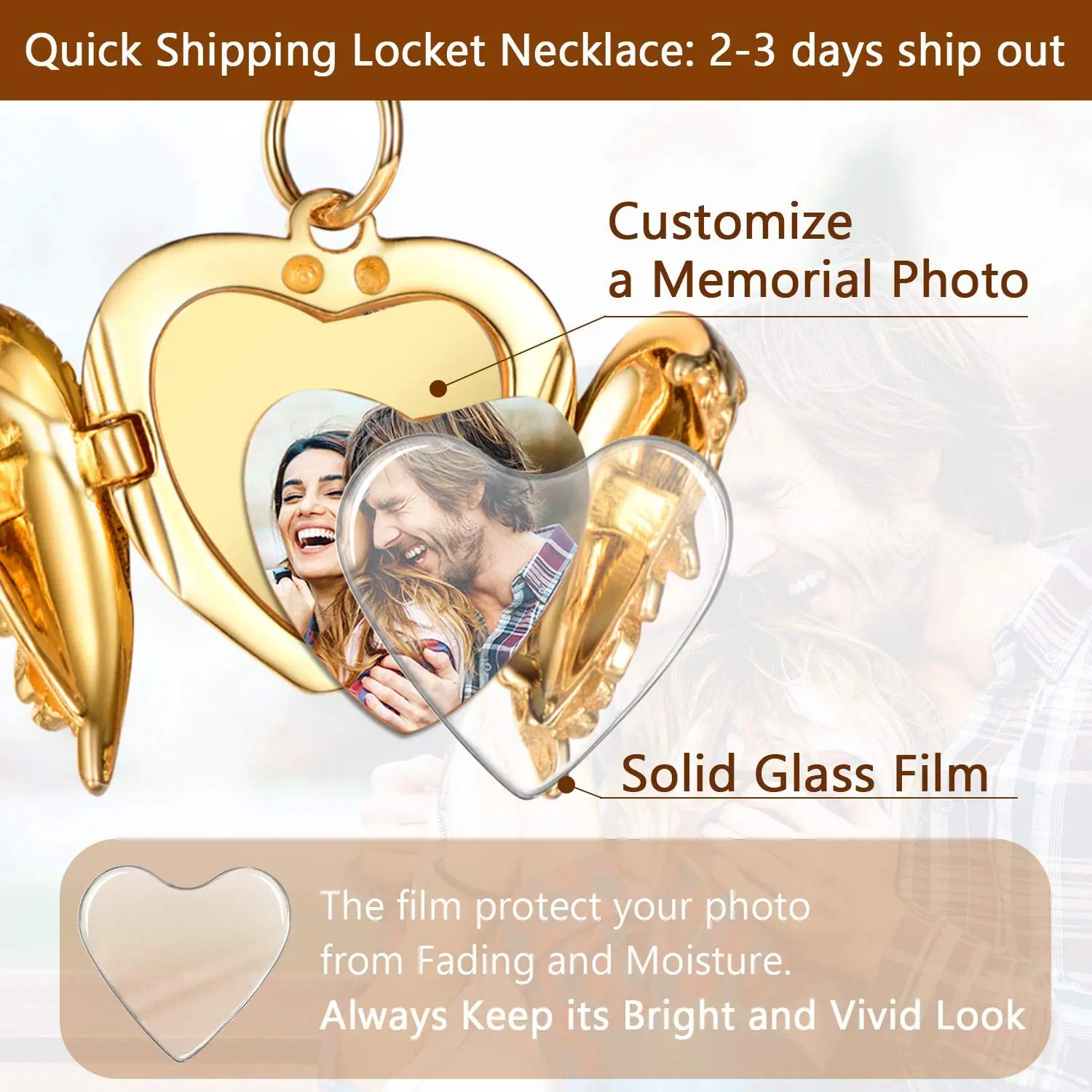 U7 925 Silver Angel Wing Custom Photo Locket Necklace for Woman Backside Laser Engravable Personalized Family Memorial Jewelry
