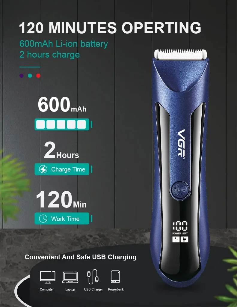 Description Picture 5 of itemVGR Ball Trimmer for Men Body Hair Trimmer Hair Clipper Ceramic Blade Groin & Pubic Hair Trimmer Rechargeable Body Groomer V-951