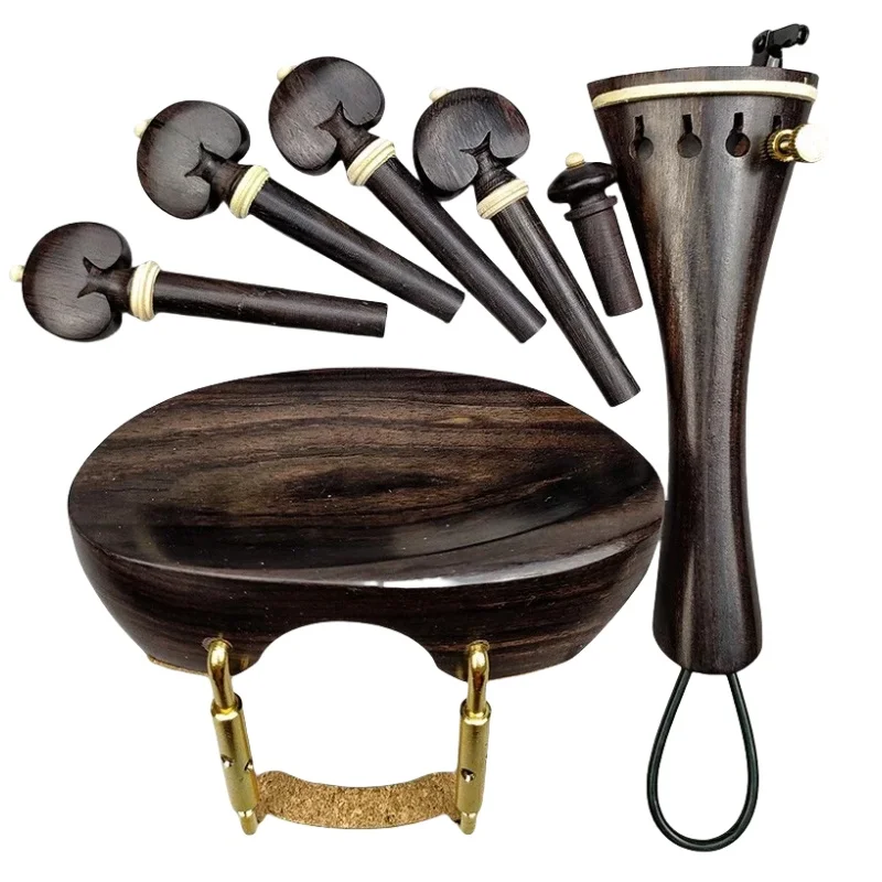 Natural Color Ebony Violin Accessory Set with Pegs, Chin Rest, Tailpiece, Endpin, Finetuner, and Bracket