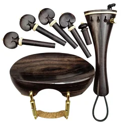 Natural Color Ebony Violin Accessory Set with Pegs, Chin Rest, Tailpiece, Endpin, Finetuner, and Bracket (Violin Accessories 5)