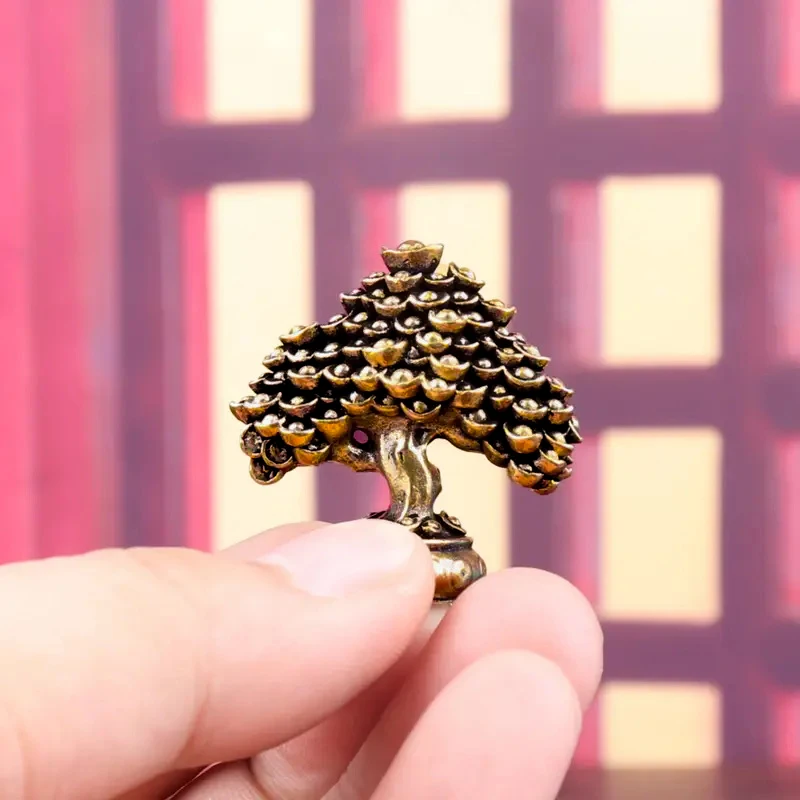 Brass Chinese Wealth Tree Feng Shui Figurines Money Tree Statue Fortune Housewarming Gift Home Office Decor Desktop Ornament