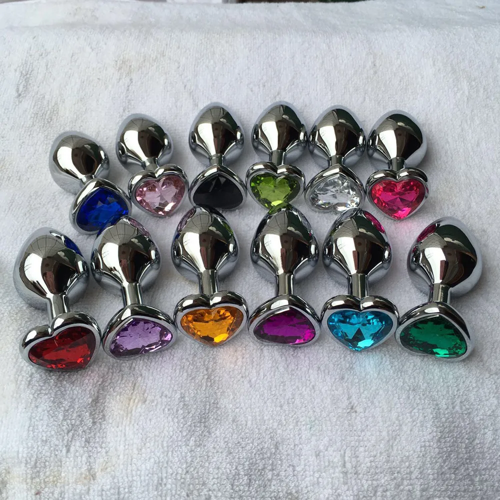 1pc Sliver Stainless Steel Butt Plug Metal Heart Base Button Anal Sex Toy poppers Sex Toy For