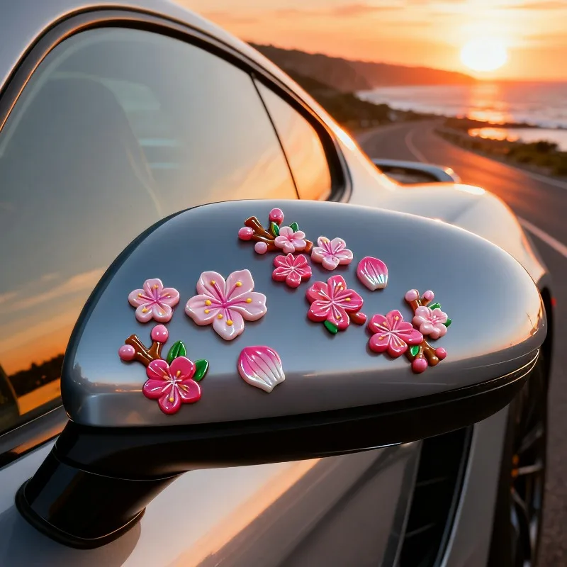 3D Peach Flower Car Sticker Interior Decor Cute Kawaii DIY 3D Resin Flower Decal for Women Girls Dashboard Air Vent Decoration
