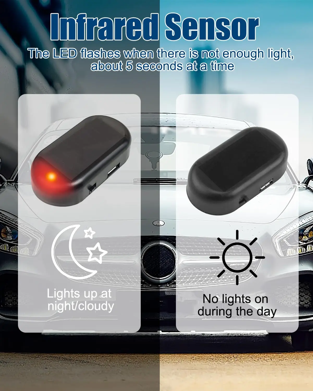 Solar-Powered LED Car Security Light - Wireless Anti-Theft Warning Lamp