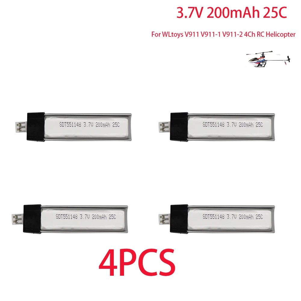 Bateria Original do Helicóptero rc para Wltoys 3.7 v 200 Mah 551148 Tomada de 200 mm V911 F929 F939 V911 - Image 3